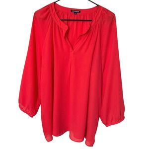 Alice Collection Women's‎ Peasant Blouse XL Coral Top Tunic Long Sleeve
